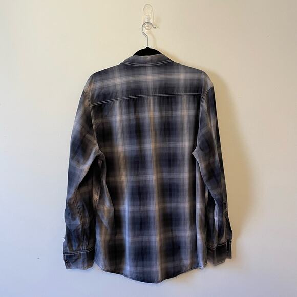 INC L plaid western long sleeve button down t-shirt gray white cotton cowboy - Picture 5 of 7